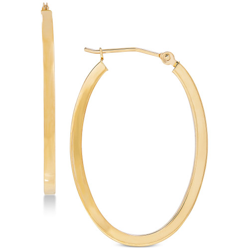Polished Oval Flat-Edge Tube Earrings in 10k Gold, 1-1/5"