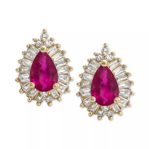 Sapphire (1 ct. t.w.) & Diamond (1/3 ct. t.w.) Stud Earrings in 14k Gold (Also Available in Ruby & Emerald)