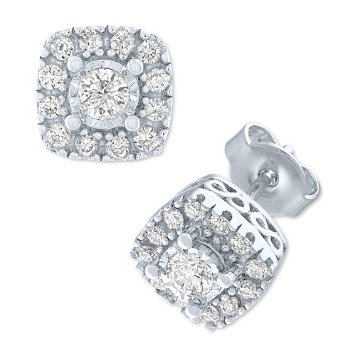 Lab-Created Diamond Square Cluster Stud Earrings (1/2 ct. t.w.) in Sterling Silver