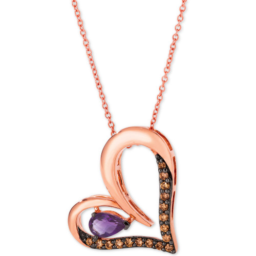 Grape Amethyst (1/3 ct. t.w.) & Chocolate Diamond (1/4 ct. t.w.) Heart 18" Pendant Necklace in 14k Rose Gold