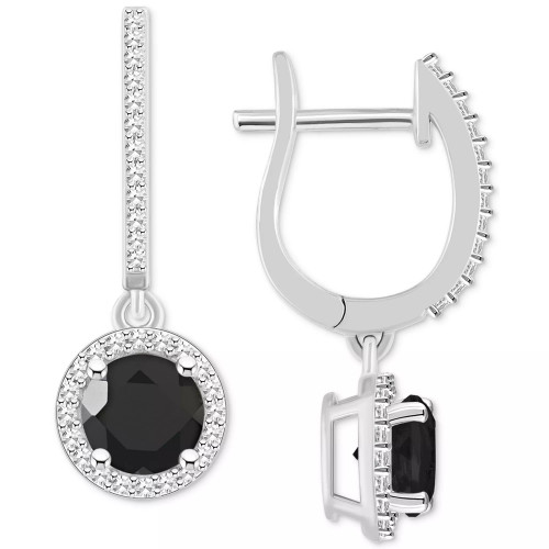 Cultured Freshwater Pearl& Diamond (1/3 ct. t.w.) Halo Leverback Earrings in Sterling Silver (Also in Onyx, Turquoise, & Labradorite)