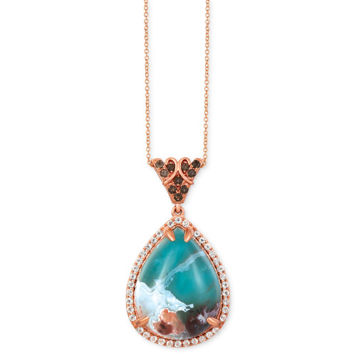 Peacock Aquaprase (31-1/3 ct. t.w.), Vanilla Topaz (3/4 ct. t.w.), & Chocolate Quartz (1/4 ct. t.w.) Teardrop Pendant Necklace in 14k Rose Gold, 18" + 2" extender