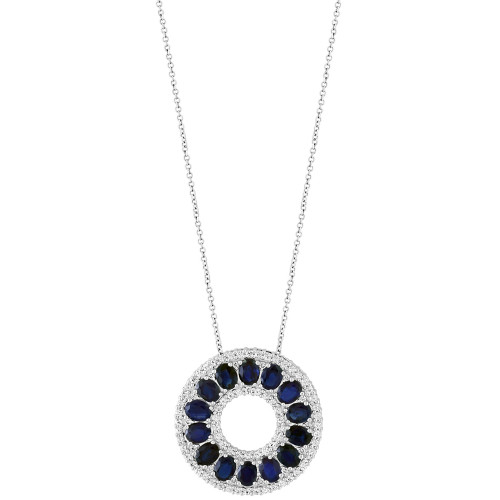 EFFY® White & Blue Sapphire (6-3/4 ct. t.w.) & Diamond (1/8 ct. t.w.) Circle 18" Pendant Necklace in 14k White Gold