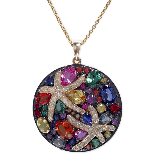 Watercolors by EFFY® Multicolor Sapphire (5-3/8 ct. t.w.) and Diamond (1/4 ct. t.w.) Starfish 18" Pendant Necklace in 14k Gold, Created for Macy's