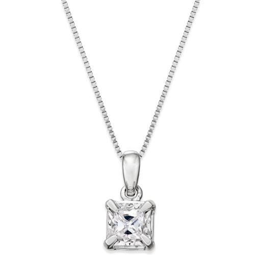 Princess-Cut Diamond Solitaire Pendant 18" Necklace (1/4 ct. t.w.) in 14k White Gold