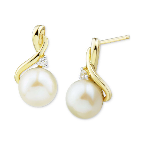 Cultured Freshwater Pearl (7mm) & Diamond Accent Drop Earrings in 10k Gold