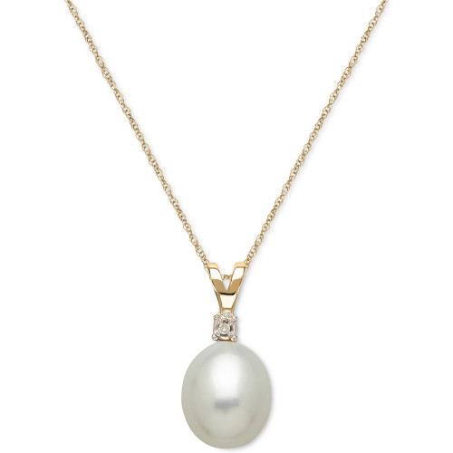 Cultured Freshwater Pearl (8mm) and Diamond Accent Pendant Necklace in 14k Gold