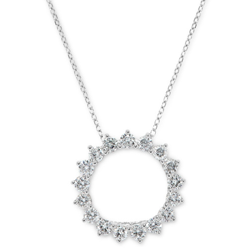 Diamond Circle Pendant Necklace (3/4 ct. t.w.) in 14k White Gold, 16" + 2" extender