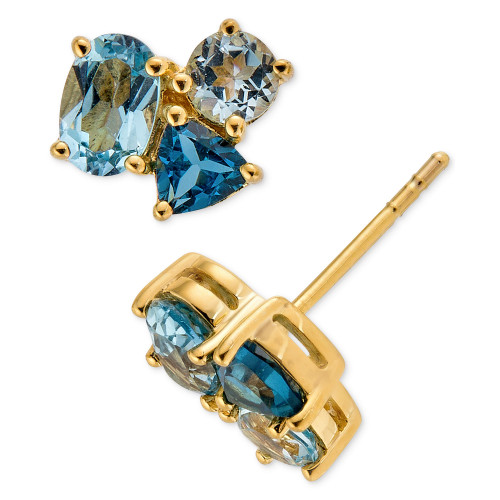 Blue Topaz Cluster Stud Earrings (2-1/10 ct. t.w.) in 14k Gold-Plated Sterling Silver