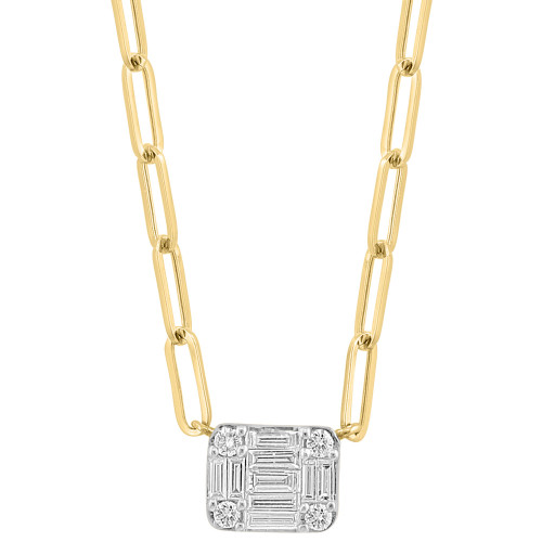 EFFY® Diamond Baguette & Round Cluster Pendant Necklace (3/8 ct. t.w.) in 14k Gold, 16-3/4" + 1-1/4" extender