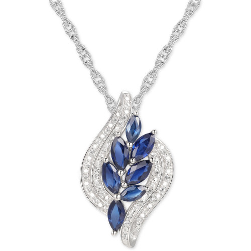 Sapphire (1-1/6 ct. t.w.) & Diamond (1/10) 18" Pendant Necklace in Sterling Silver
