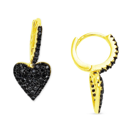 Black Spinel Heart Dangle Hoop Earrings (3/4 ct. t.w.) in 14k Gold-Plated Sterling Silver