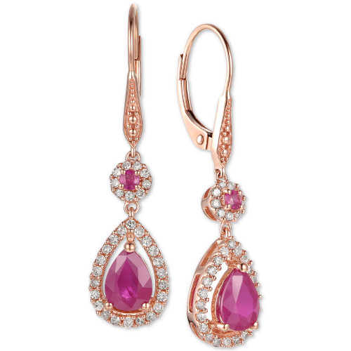 Ruby (1-5/8 ct. t.w.) and Diamond (1/3 ct. t.w.) Teardrop Halo Drop Earrings in 14k Rose Gold