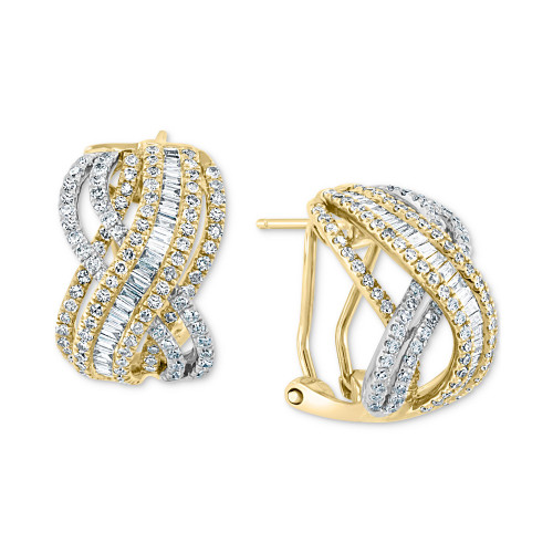 EFFY® Diamond Baguette & Round Crossover Statement Earrings (1-1/2 ct. t.w.) in 14k Gold and White Gold