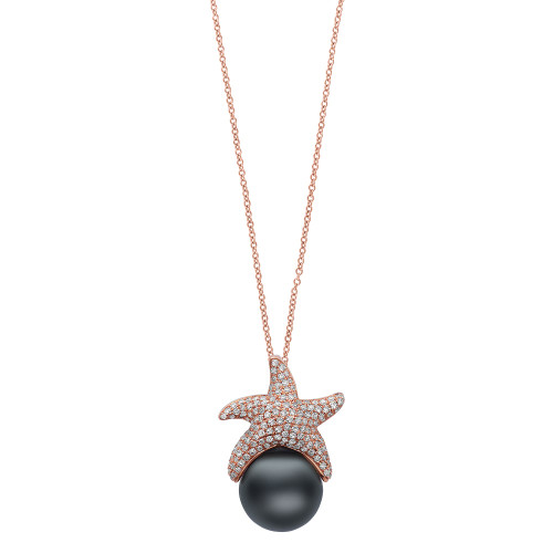 EFFY® Cultured Tahitian Pearl (11.5mm) & Diamond (5/8 ct. t.w.) Starfish 18" Pendant Necklace in 14k Rose Gold