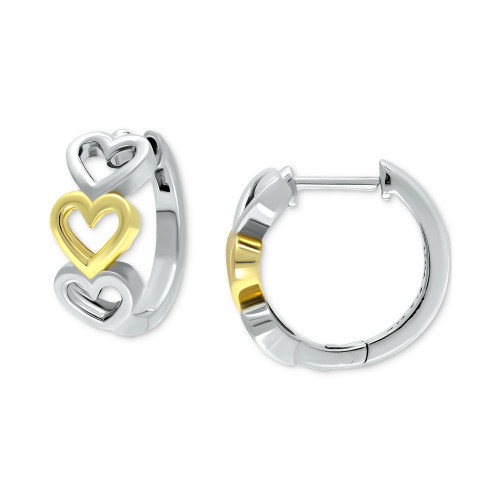 Open Hearts Small Huggie Hoop Earrings in Sterling Silver & 18k Gold-Plate, 1/2", Created for Macy's