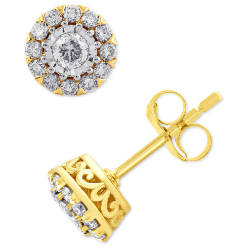 Diamond Halo Stud Earrings (1/2 ct. t.w.) in 10k Gold