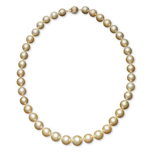 14k Gold Cultured Golden South Sea Pearl Graduated Strand (10-12-1/2mm) 18" Necklace