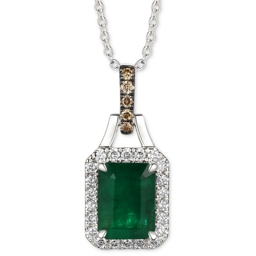 Emerald (1-1/5 ct. t.w.) & Diamond (1/5 ct. t.w.) Halo Adjustable Pendant Necklace