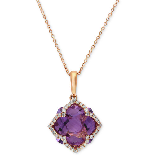 Lavender Rosé by EFFY® Amethyst (5-3/4 ct. t.w.) and Diamond (1/5 ct. t.w.) Clover Pendant in 14k Rose Gold