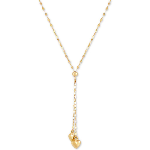 Double Heart 18" Lariat Necklace in 10k Gold