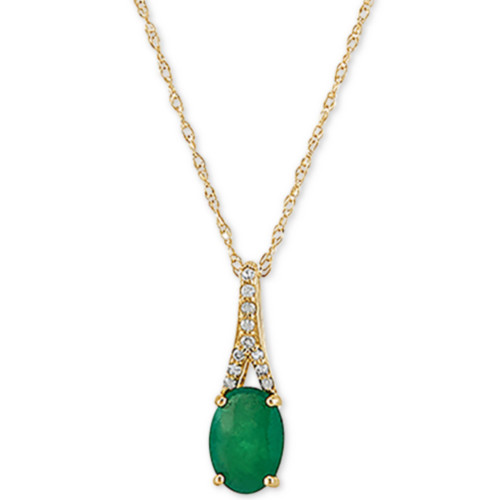 Emerald (7/8 ct. t.w.) & Diamond (1/20 ct. t.w.) 18" Pendant Necklace in 10k Gold