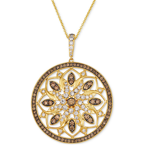 Chocolate Diamond (3/4 ct. t.w.) & Nude Diamond (1 ct. t.w.) Mandala 18" Pendant Necklace in 14k Gold