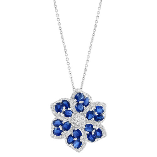 EFFY® Sapphire (4-1/4 ct. t.w.) & Diamond (1/2 ct. t.w.) 18" Snowflake Pendant Necklace in 14k White Gold