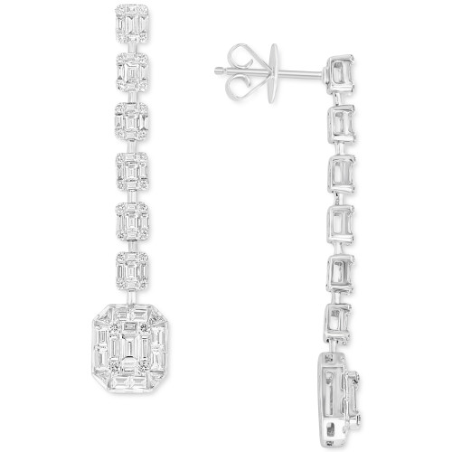 EFFY® Diamond Baguette & Round Linear Drop Earrings (2-1/2 ct. t.w.) in 18k White Gold