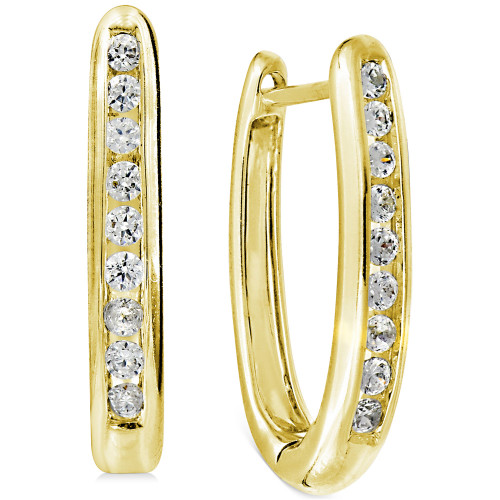 Diamond Small Hoop Earrings (1/4 ct. t.w.) in 14k Gold-Plated Sterling Silver, 0.63"