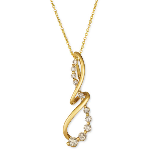 Nude Diamond Swirling Loop Adjustable 20" Pendant Necklace (3/8 ct. t.w.) in 14k Gold