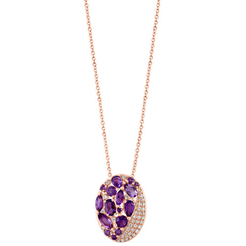 EFFY® Amethyst (1-7/8 ct. t.w.) & Diamond (1/5 ct. t.w.) Cluster 18" Pendant Necklace in 14k Rose Gold