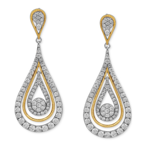 Diamond Teardrop Orbital Drop Earrings (2 ct. t.w.) in 10k Two-Tone Gold