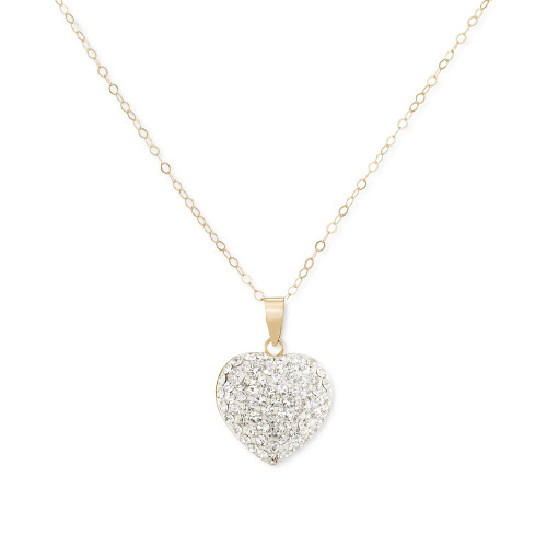 Crystal Pavé Heart 18" Pendant Necklace in 10k Gold