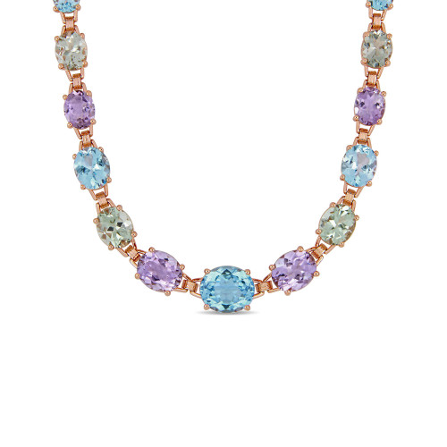 Blue Topaz (29-7/8 ct. t.w.), Pink Amethyst (20-3/4 ct. t.w) and Prasiolite (18-1/3 ct. t.w.) 17" Link Necklace in 18k Rose Gold over Sterling Silver