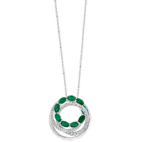 EFFY® Emerald (2-1/8 ct. t.w.) & Diamond (1/3 ct. t.w.) Multi-Ring 18" Pendant Necklace in 14k White Gold