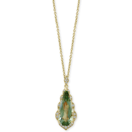 EFFY® Green Quartz (4 ct. t.w.) & Diamond (1/8 ct. t.w.) 18" Pendant Necklace in 14k Gold