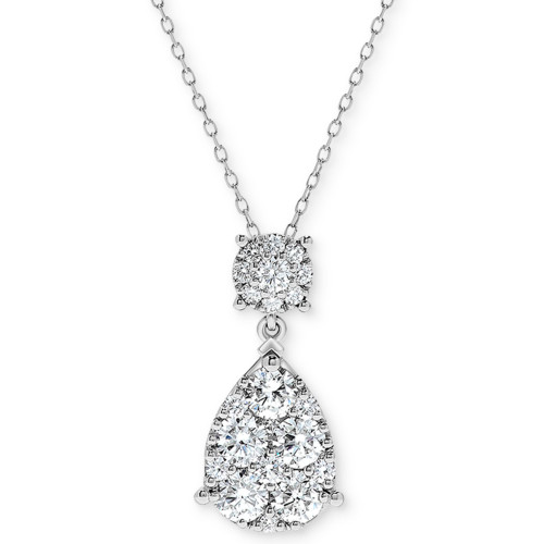Diamond Round & Teardrop Cluster 18" Pendant Necklace (1/2 ct. t.w.) in 14k White Gold