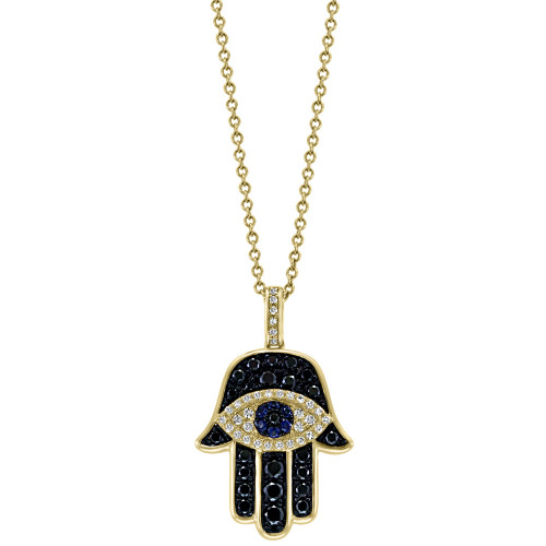 EFFY® Diamond (1/2 ct. t.w.) & Sapphire (1/20 ct. t.w.) Hamsa Hand 18" Pendant Necklace in 14k Gold