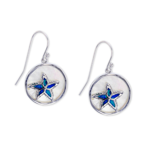 Lab-Created Blue Opal & Mother-of-Pearl Inlay Starfish Drop Earrings in Sterling Silver