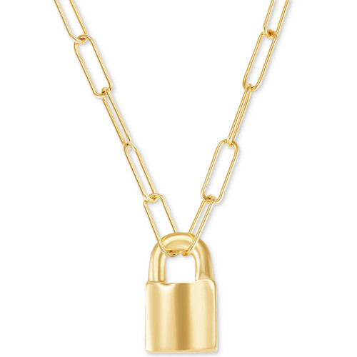 Padlock Paperclip Link Pendant 18" Necklace in 14k Gold-Plated Sterling Silver