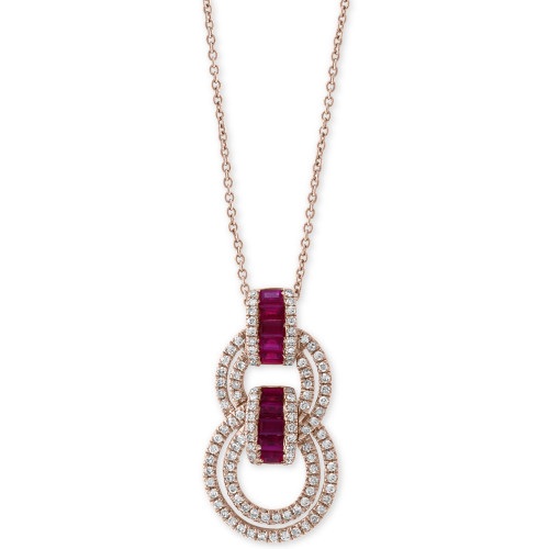 EFFY® Ruby (5/8 ct. t.w.) & Diamond (1/2 ct. t.w.) 18" Pendant Necklace in 14k Rose Gold