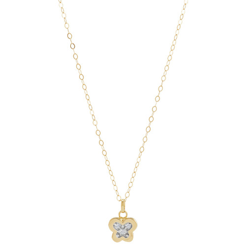 Children's Diamond Accent Butterfly Pendant Necklace in 14k Gold, 14" + 2" extender