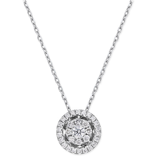 Diamond Cluster Halo Pendant Necklace (1/4 ct. t.w.) in 14k White Gold