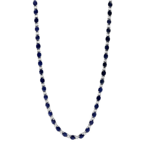 EFFY® Sapphire (12-3/4 ct. t.w.) & Diamond (1/5 ct. t.w.) 18" Collar Necklace in 14k Sterling Silver.
