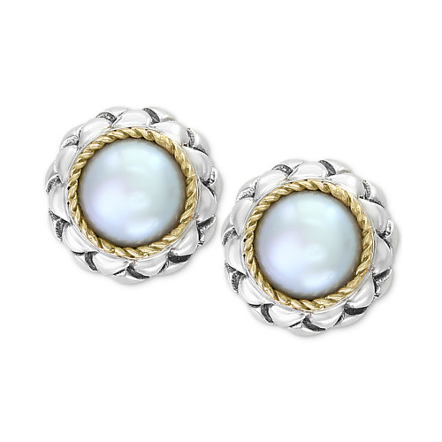 EFFY® Cultured Freshwater Pearl (8mm) Stud Earrings in Sterling Silver & 18k Gold