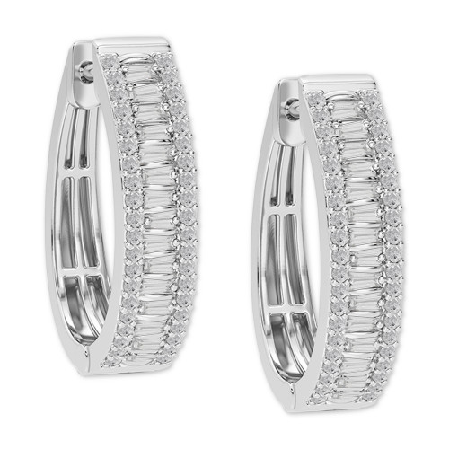 Diamond Baguette Hoop Earrings (1/2 ct. t.w.) in Sterling Silver