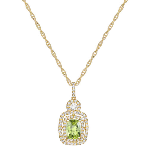 Peridot (7/8 ct. t.w.) & Lab-Created White Sapphire (1/3 ct. t.w.) Halo 18" Pendant Necklace in 14k Gold-Plated Sterling Silver