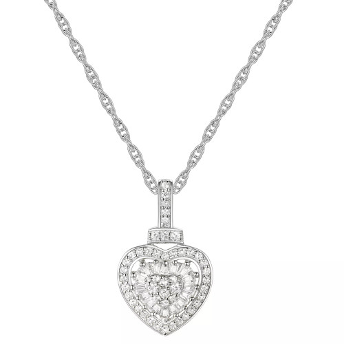 Diamond Round & Baguette Heart 18" Pendant Necklace (1/4 ct. t.w.) in Sterling Silver, 14k Gold-Plated Sterling Silver, & 14k Rose Gold-Plated Sterling Silver