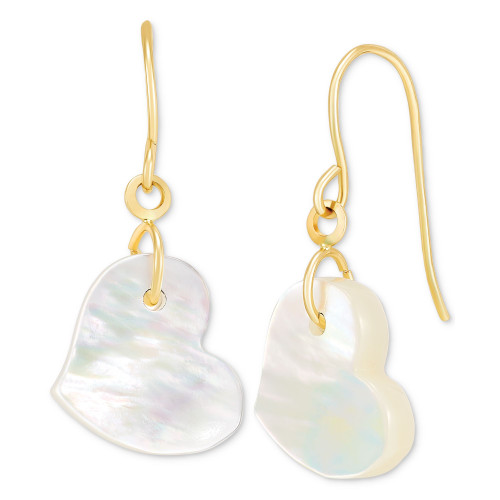 Mother-of-Pearl Heart Drop Earrings in 14k Gold